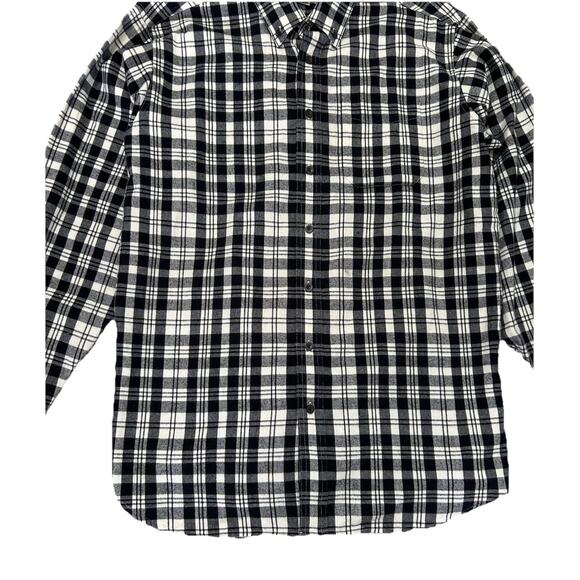 LL Bean Mens Flannel Button Up Long Sleeve Shirt Plaid Black White XL Tall - Picture 2 of 6